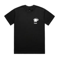 Black tee with white chest screen print