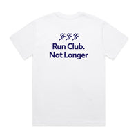 White tee with navy back screen print