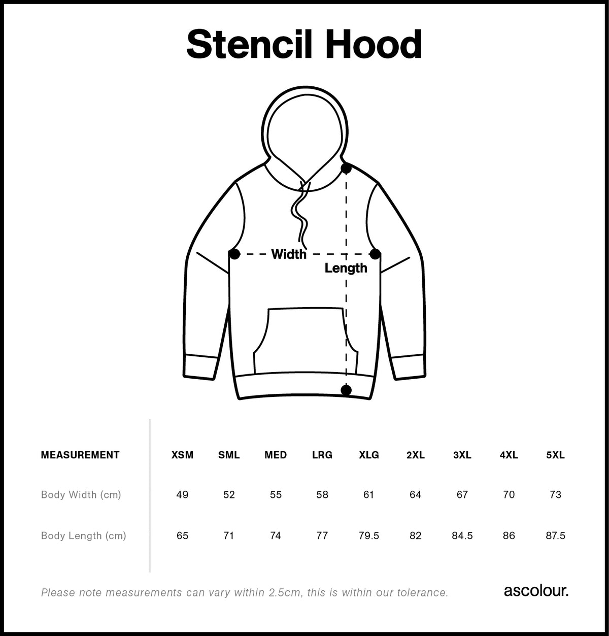 AS Colour Stencil Hood 5102 size guide