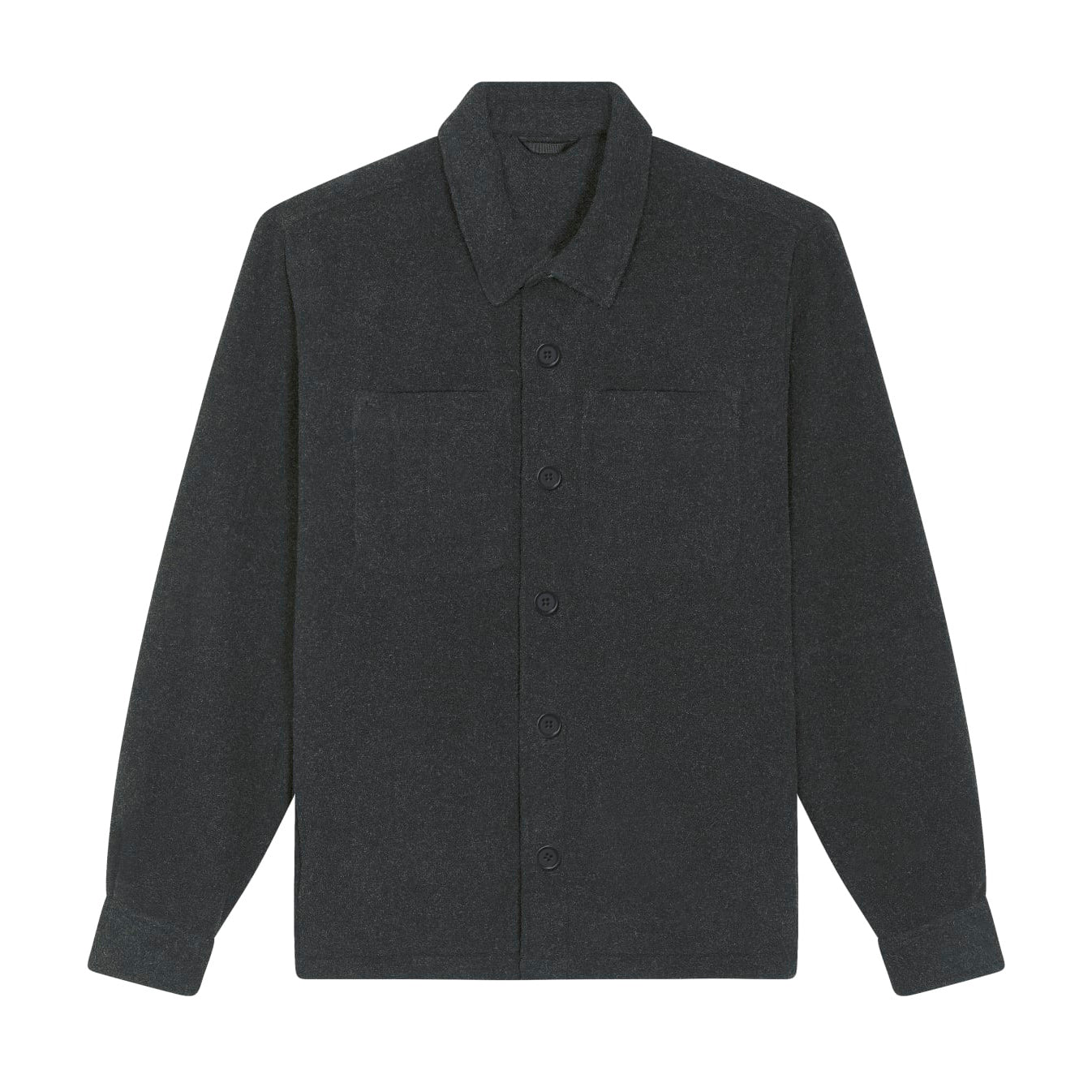 Dark gray button-up shirt on a white background