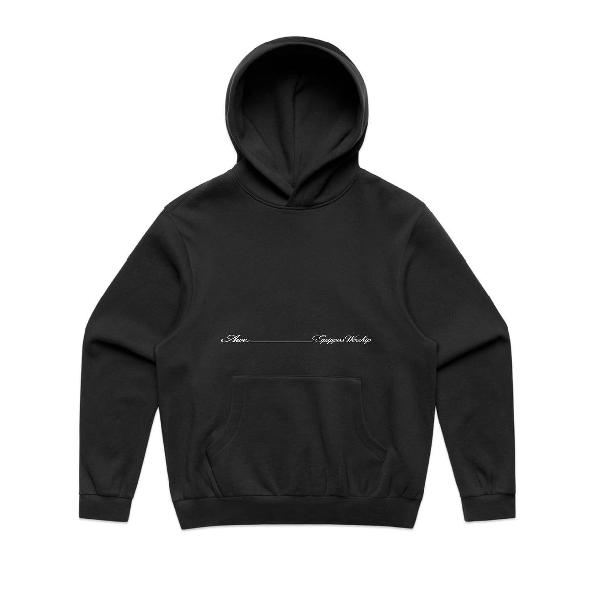 Black hoodie with white front screen print