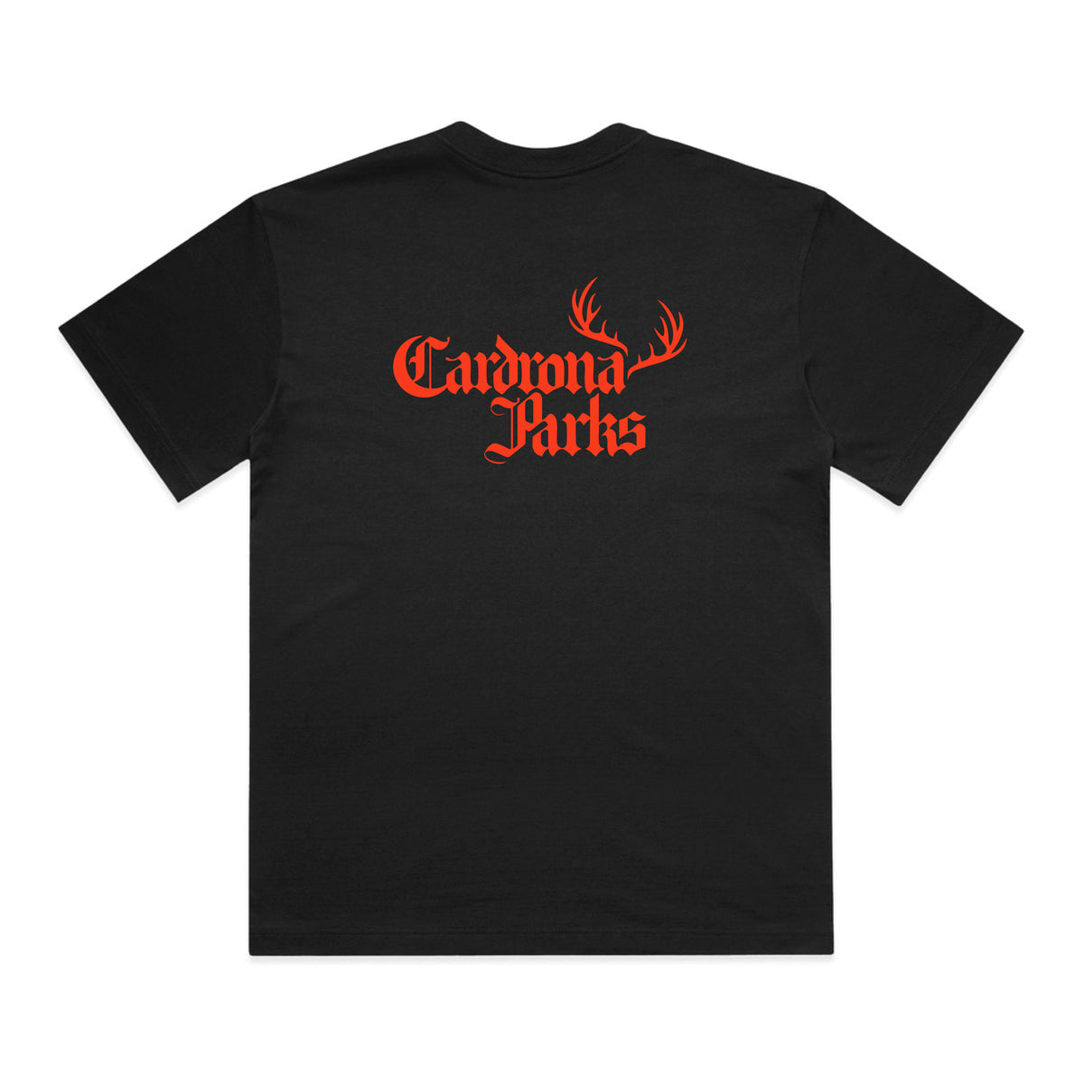 Black tee with red Cardrona Parks back screen print