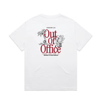 White tee with red and black back screen print