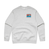 White marle crew sweatshirt with colourful chest screen print