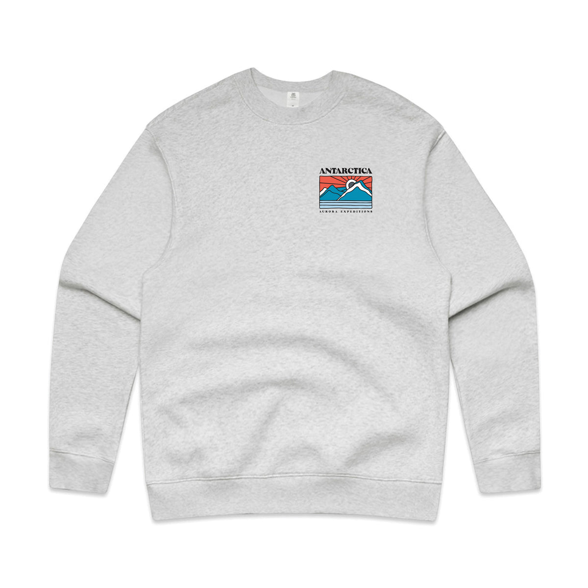 White marle crew sweatshirt with colourful chest screen print