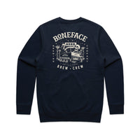 Navy crew sweatshirt with cream illustrated back print