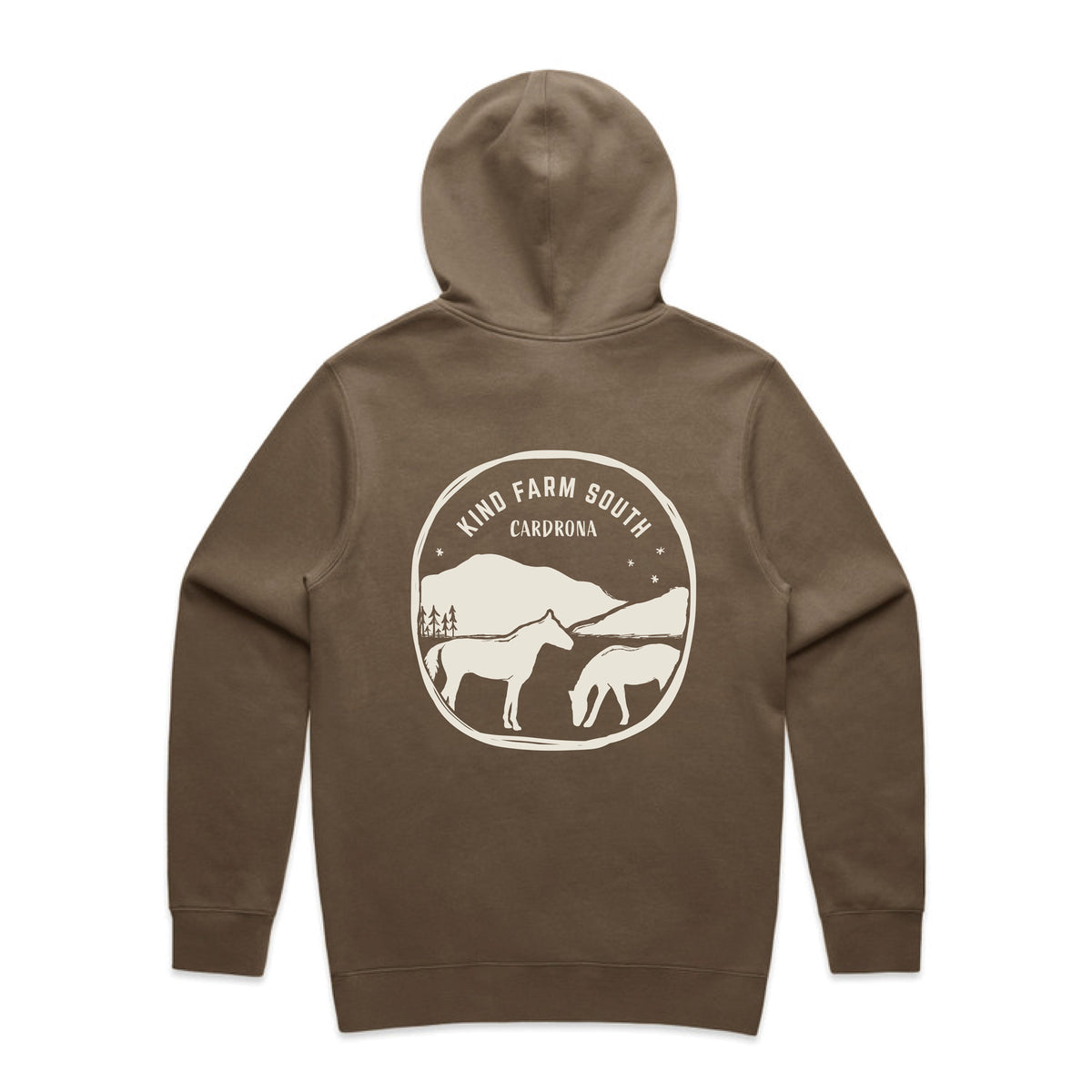 Custom walnut hoodie back print on a white background