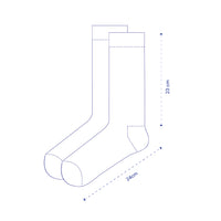 Outline of a sock with measurements on a white background