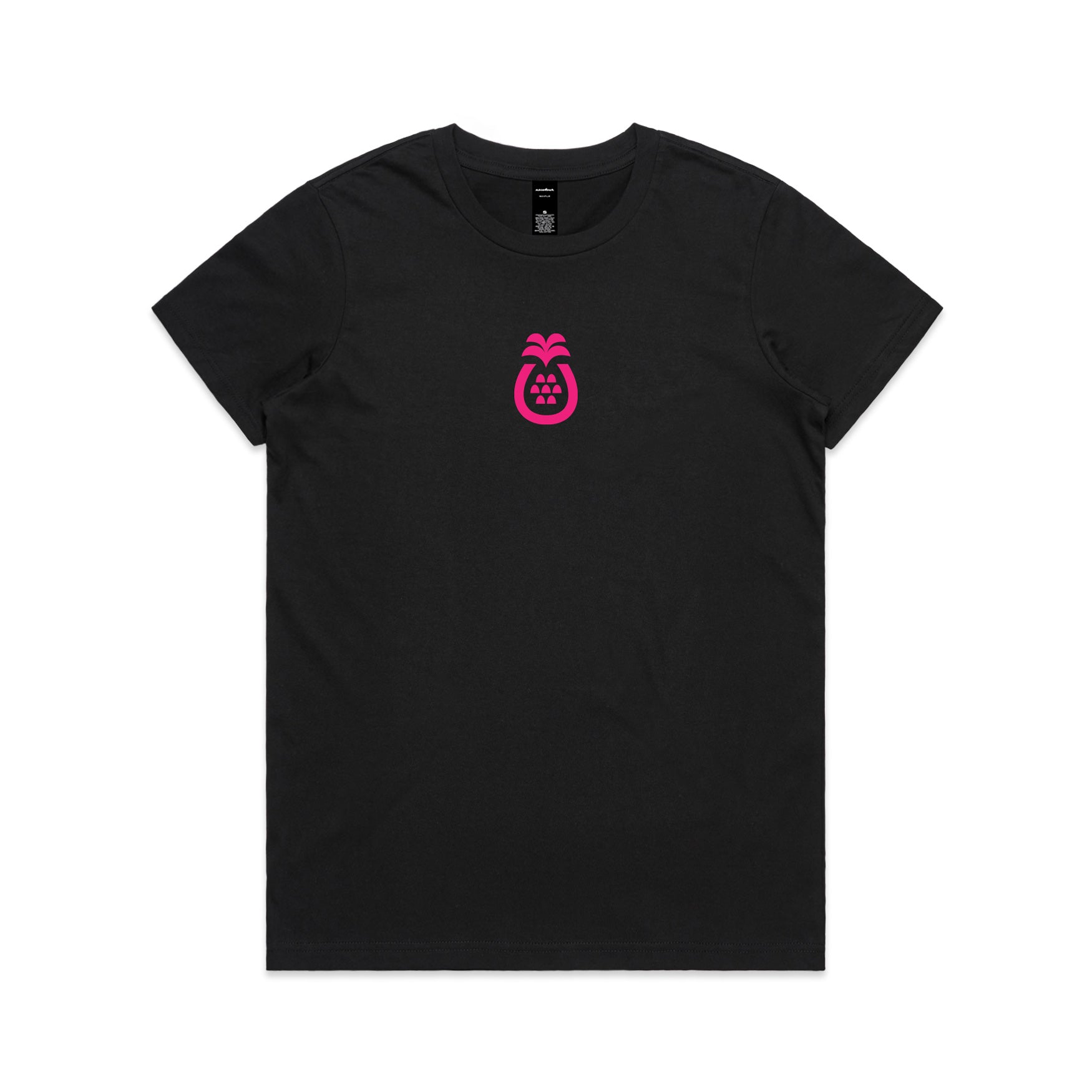 Pink pineapple on a black t-shirt