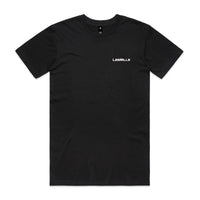 Branded black t-shirt on a white background