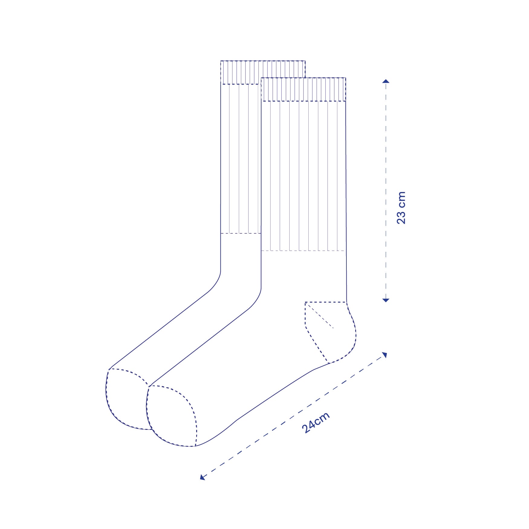 Blue wireframe technical drawing of socks