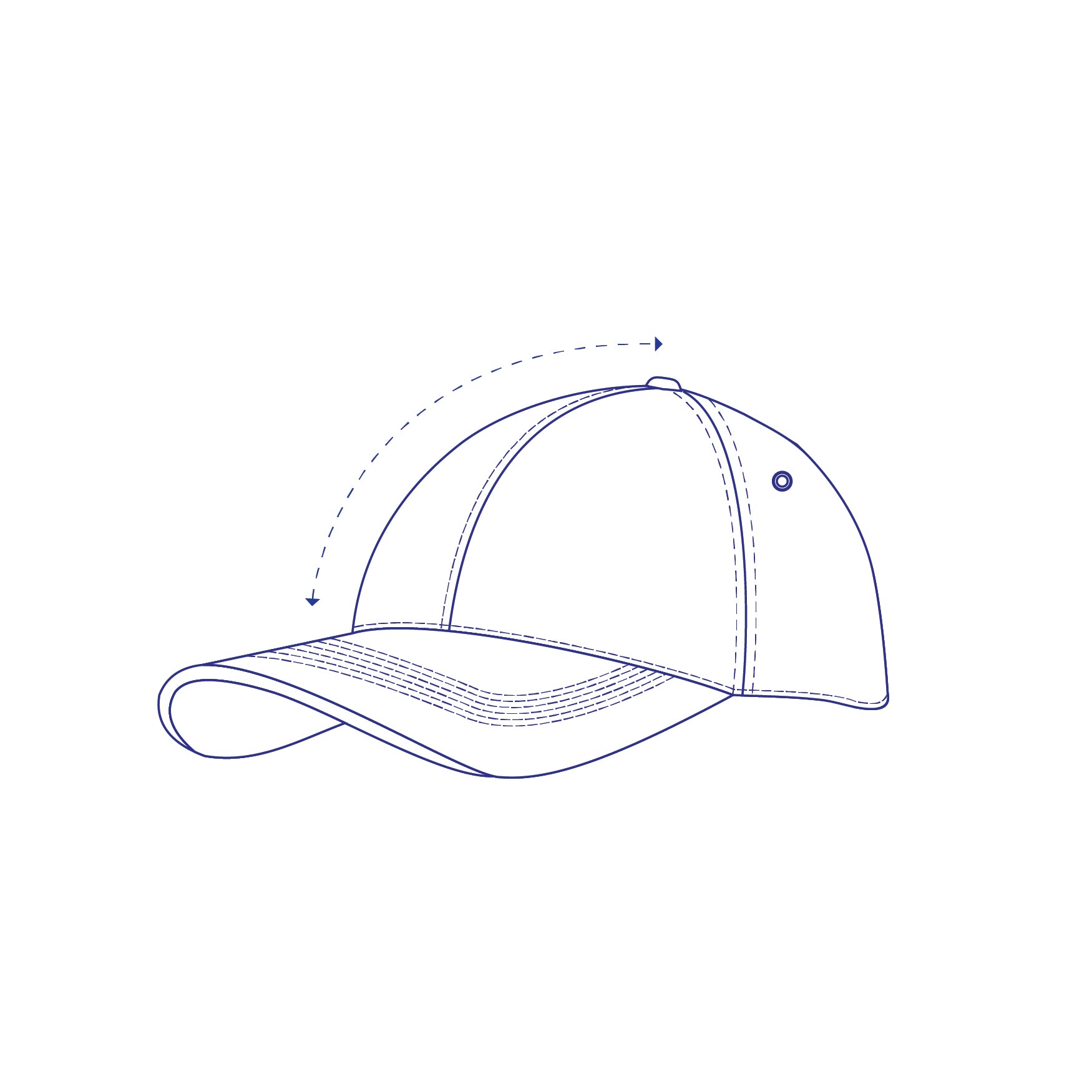 Blue technical drawing of a cap