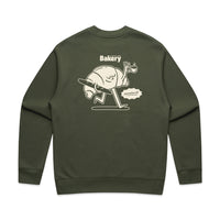 Green sweatshirt with cream print on back