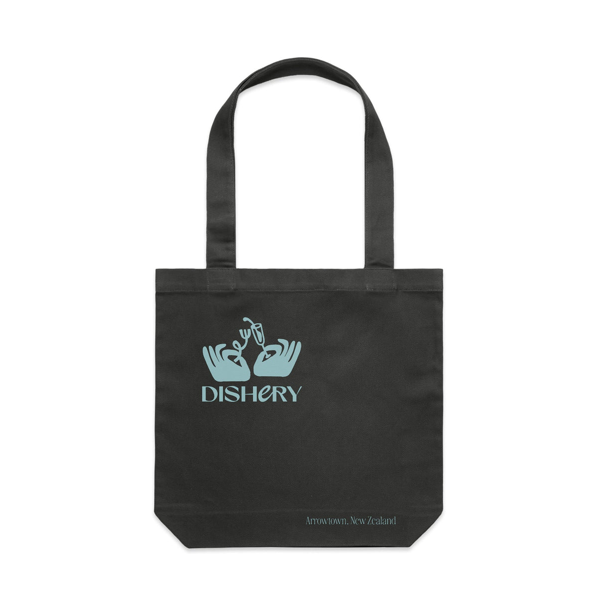 Grey tote bag with blue print